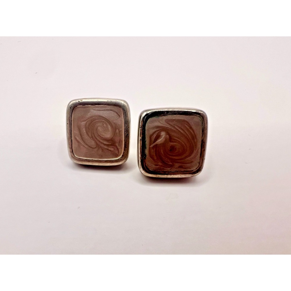 Karis KCC Vintage‎ Mod Earrings Brown Swirl Square Stud Atomic Mid Century MCM